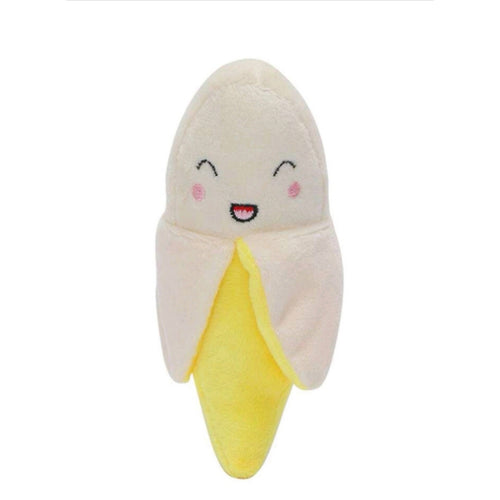 Yellow banana squeaky dog toy