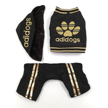 Load image into Gallery viewer, Fashion dog adidog tracksuit in black with gold detail