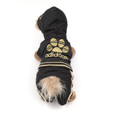 Load image into Gallery viewer, Dog fashion clothing adidog tracksuit with removable hoody