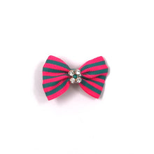 Load image into Gallery viewer, Pink and Teal Stripe Material Dog Hair Bow