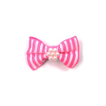 Load image into Gallery viewer, Pink and White Stripe Material Dog Hair Bow