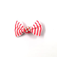 Load image into Gallery viewer, Red and White Stripe Material Dog Hair Bow