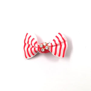 Red and White Stripe Material Dog Hair Bow