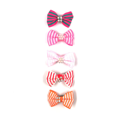 Stripe Material Dog Hair Bow in various colours