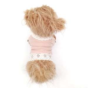 Pink Vintage Lace Dog T-shirt with fashionable detail