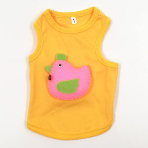 Yellow dog clothing with pink stuffed bird detail