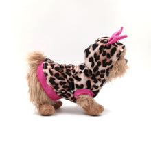 Load image into Gallery viewer, Dog winter fashion outfit in pink and animal print material